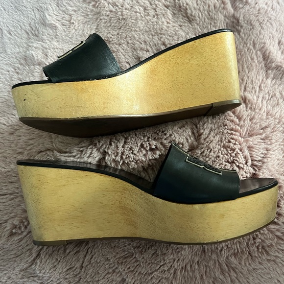 Tory Burch Leather/ wooden platform slides - Picture 2 of 4